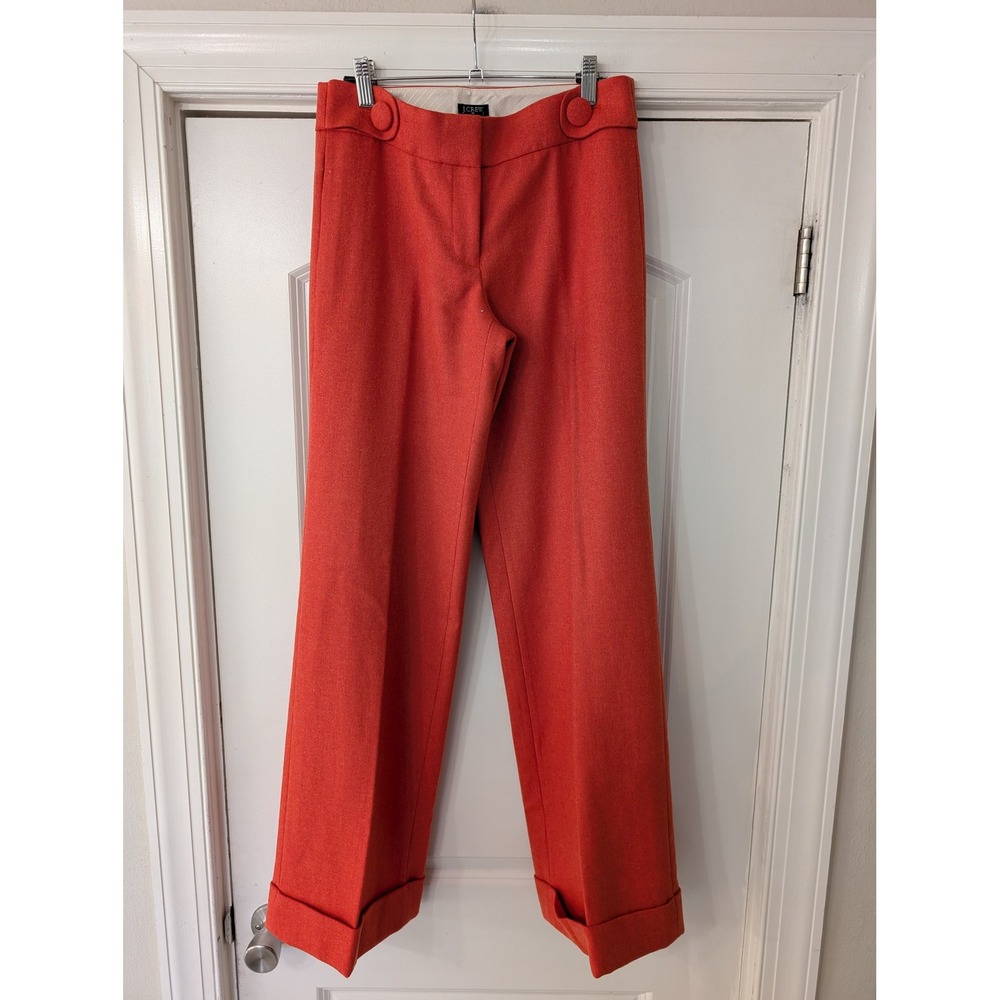 J.Crew Favorite Fit Wool Herringbone Wide Leg Cuffed Pants 2 dark orange NWTs